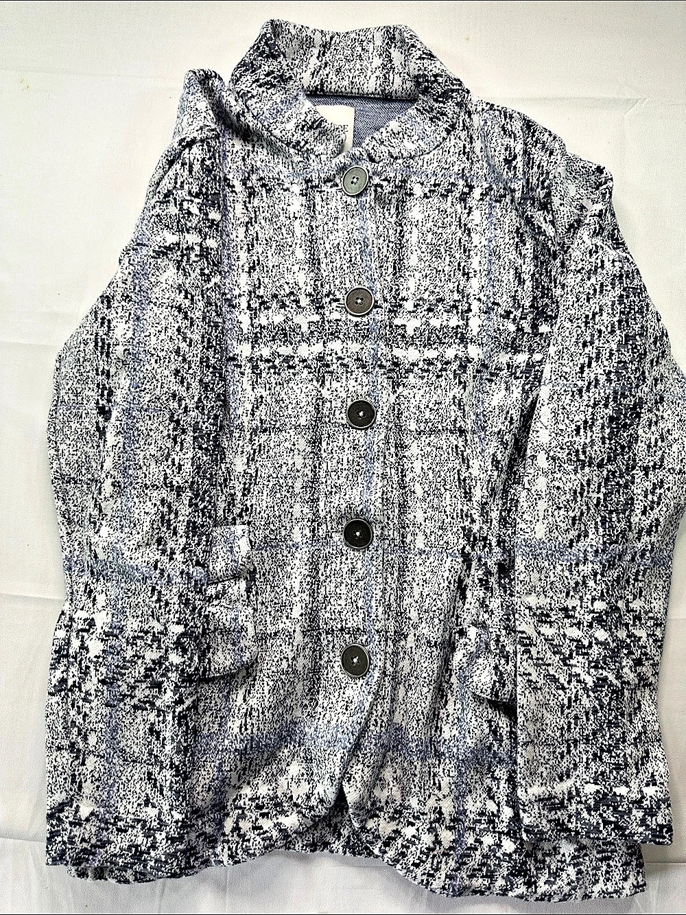 NIC+ZOE Stitchy Plaid Cotton Knit Blazer Blue & White Large
